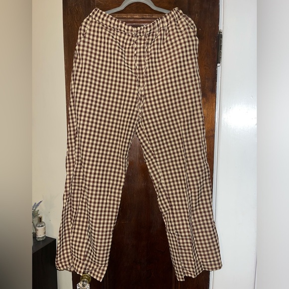 Brown Checkered Drawstring Pants - Picture 1 of 4